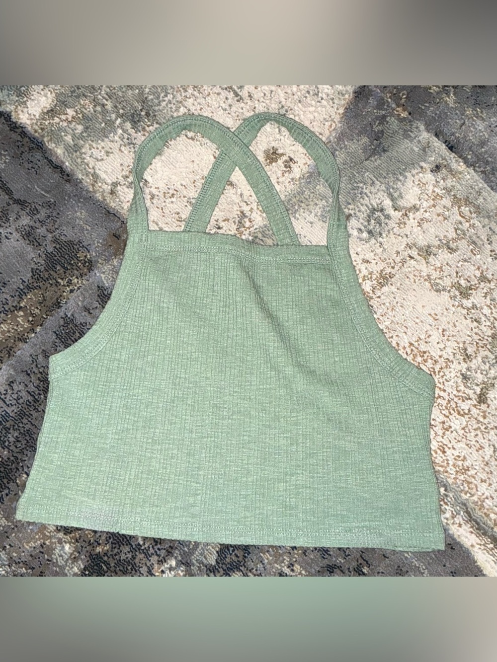 American Eagle Outfitters Ribbed Crossback Crop Tank - Sage